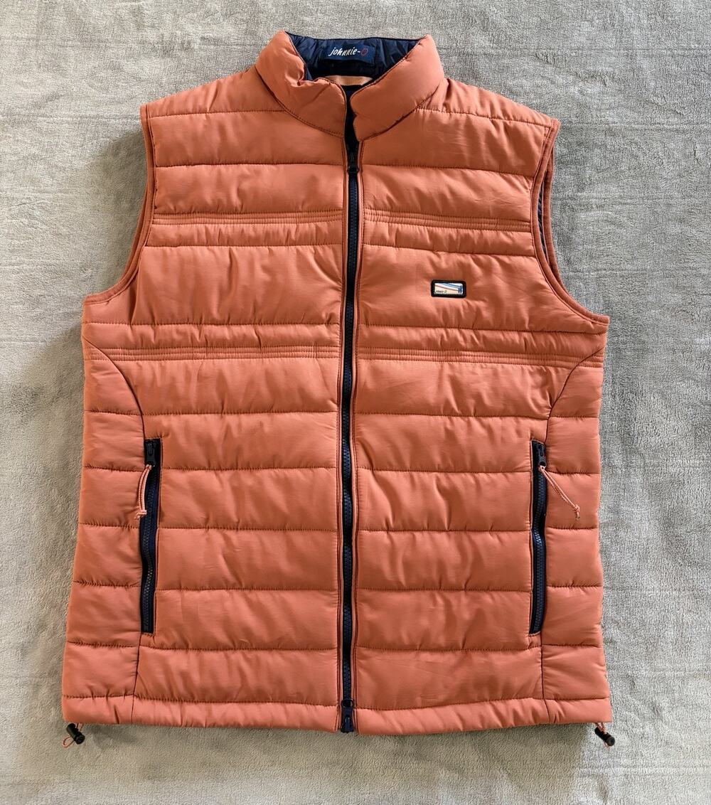 johnnie-O Vest Harwich Puffer Vest Mens M Orange Quilted Full Zip Outdoors EUC